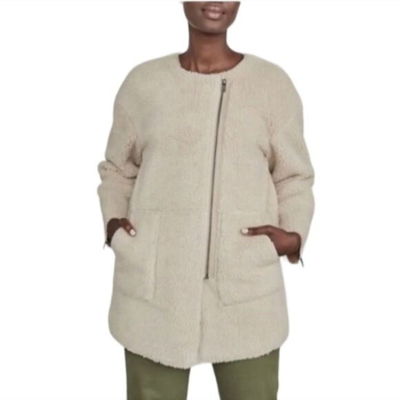 Elizabeth and James Faux Sherling Jacket Coat Zip‎ up Cream Beige Small - Picture 1 of 12